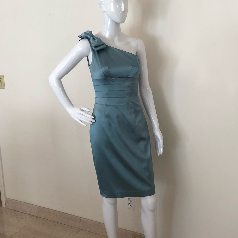 Kay Unger soft blue satin dress